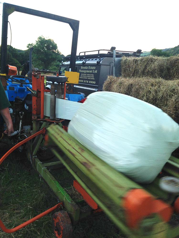 Click here to view the image of Small bale hay and haylage wrapping can help prevent waste on smaller farms. at higher resolution. An image of Small bale hay and haylage wrapping can help prevent waste on smaller farms. goes here.