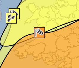 Click here to view the image of Severe weather warnings for Wales at higher resolution. An image of Severe weather warnings for Wales goes here.